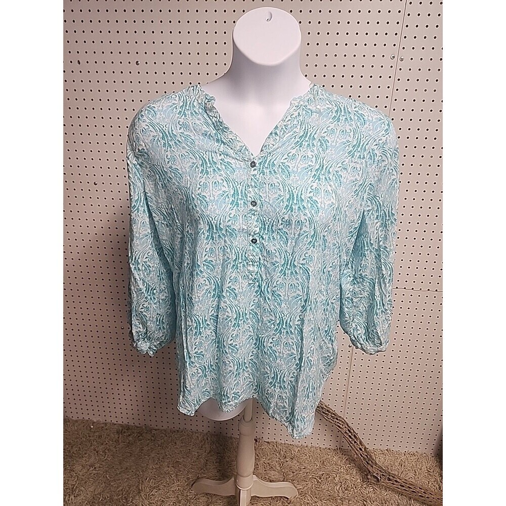 Grand & Greene Blue White Geometric Pullover Tunic Womens SZ 1X